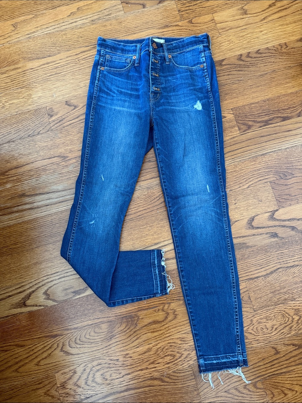Madewell Dark Blue Distressed High-Rise Skinny Jeans